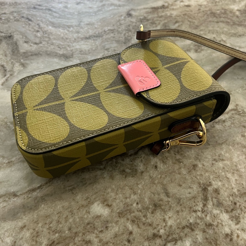 Orla Kiely Green and Pink Leaf Crossbody Phone Bag - Picture 2 of 4